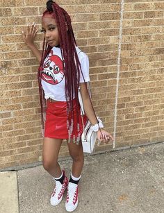 Birthday Outfit Teen, Red Birthday Outfit, Shein Outfit Ideas, Red And Black Skirt, Outfit Ideas With Converse, Emily Ann, Black Skirt Outfits, Red Birthday, Tennis Skirt Outfit