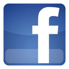 the facebook logo is shown in white on a blue square button with an arrow pointing to it