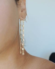 Avenas Earrings by KOZAKH. Double chain style drop earrings in 14K Gold Filled with earring drop length of 3 inches. First Sketch, Fine Silver Jewelry, Demi Fine Jewelry, Double Chain, Final Touch, Chain Earrings, Gold Plated Jewelry, Jewelry Plate, Pure Silver