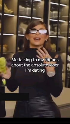 a woman wearing glasses and holding bananas in front of her face with the caption, me talking to my friends about the absolute