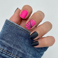 45 Hot Pink And Black Nail Designs For A Mani! Surfing LA Pink And Black Nail Designs, Pink Black Nails, Matte Top Coat, Punk Pins, Hot Pink Nails, Nail Tape, October Nails, Black Nail Art, Black Nail Designs