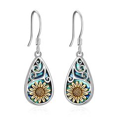 PRICES MAY VARY. ❀Sunflower Earrings -- Sunflowers symbolize that you are my sunshine. This abalone earrings features a sliver sunflower make it as the perfect gift for women or perfect for everyday wear! ❀Material -- 925 Sterling Silver , Nickel-free, Lead-free, Cadmium-free and Hypoallergenic, Especially for those with sensitive skin. ❀SIZE -- The earrings size is 1.45*0.52 inch，Package : Gift Box ❀PERFECT GIFTS -- Comes in a fine gift box, jewelry is always the perfect gift Whether its a birt Abalone Earrings, Stud Fashion, Dragonfly Jewelry, Sunflower Earrings, Presents For Women, Dragonfly Earrings, Birthday Jewelry Gift, Shell Jewelry, Pretty Earrings