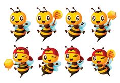 a set of cartoon bees with different poses