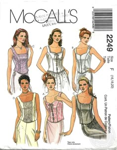 MISSES' LINED BUSTIER TOPS: Sleeveless bustier top thru D has front and back princess seams and center back zipper closure; top A has sweetheart neckline, criss-cross lace-up front and optional trim; top B has sweetheart neckline and decorative button front; top C has square neckline and optional sequin trim; top D has square neckline and center front lace overlay.  Pattern Co:  McCall's Date:  1999 Size: Misses' 16-20 Condition of Pattern:  Uncut in factory folds with instructions included. Condition of Envelope:  Good with some light wear. 📦 We normally ship within 1-2 business days after purchase via USPS First Class.  For faster delivery service, please choose USPS Priority Mail.   We also offer Shipping Insurance that covers lost or damaged mail, here:  https://www.etsy.com/listing/7 Bustier Top Pattern, Corset Top Pattern, Plus Size Corset Tops, Printable Sewing Patterns, Corset Pattern, Plus Size Corset, Vintage Dress Patterns, Making Clothes, Fashion School