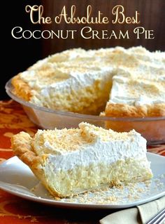 a piece of coconut cream pie on a plate