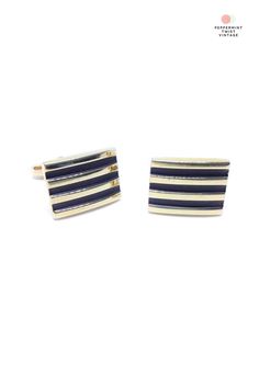 FOR SALE: 1960s Vintage Men's Cuff Links - Stylish Mid Century Modern, Black and Gold. Get that stylish Menswear Look at Peppermint Twist Vintage #1960s #1960sfashion #60s #MidCenturyModern #MCM #Menswear #vintageaccessory Mid Century Modern Black, Stylish Mens Fashion, Cufflinks Men, Gold Stripes, Formal Style