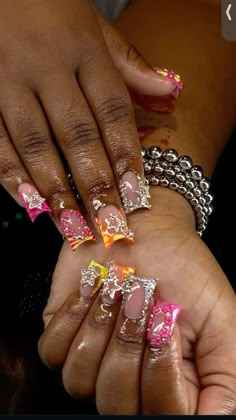 Short Acrylic Junk Nails, Y2k Duck Nails, Duck Tips, Birthday Nail Set Ideas, Nail Set Ideas, Birthday Nail Set, Birthday Nail