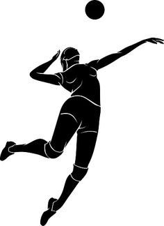 a black and white silhouette of a person playing volleyball with a ball in the air