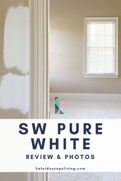 an empty room with the words sw pure white on it and a window in the background