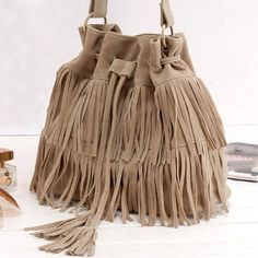 Super Cute Tassel Shoulder Bag. Perfect For Summer Faux Leather Purse, Forever Girl, Drawstring Bucket Bag, Bucket Bags, Tassels Fashion, Suede Tassel, Tassel Bag