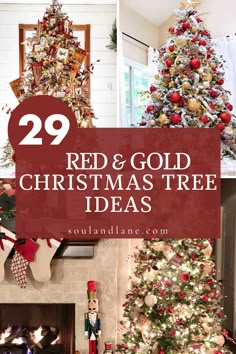 red and gold christmas tree ideas with text overlay that reads 29 red and gold christmas tree ideas