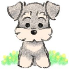 a drawing of a dog sitting in the grass