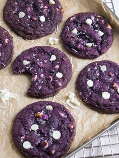 purple cookies with white chocolate chips and sprinkles