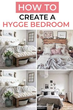 how to create a hygge bedroom with pictures and text overlays