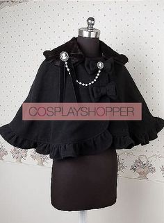 Cashmere Black Ruffle Bow Lolita Cape Black Capelet For Costume, Chic Black Capelet, Elegant Black Cape For Costume, Black Fitted Capelet, Fitted Black Capelet, Elegant Cape For Costume Party, Gothic Crochet, Fashion Vibes, Black Cape