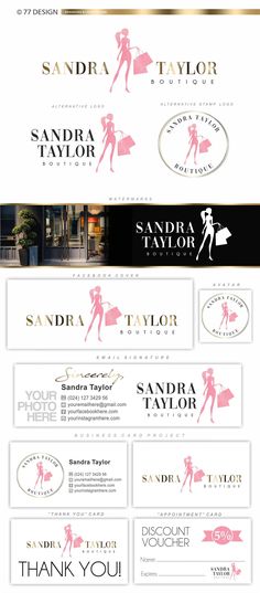 the logo and business cards for sandra taylor's fashion boutique, which is located in