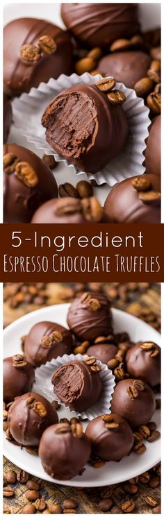 chocolate truffles on a plate with the words 5 ingredient espresso chocolate truffles