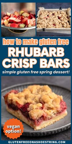 a single dessert bar with a layer of red glaze topped with a crumble topping Gluten Free Rhubarb Crisp, Gluten Free Rhubarb, Strawberry Crumble Bars, Rhubarb Bars, Rhubarb Strawberry, Strawberry Crumble, Paleo Gluten Free Recipes, Spring Dessert, Rhubarb Crisp