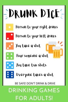 a poster with the words drinking games for adults