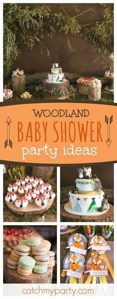 woodland baby shower party ideas including cupcakes, cakes and desserts