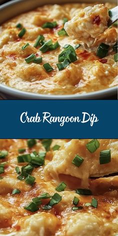 crab rangoon dip in a white bowl with green garnish