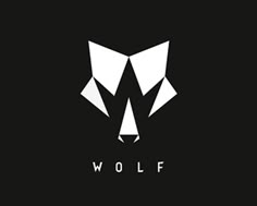 the wolf logo on a black background with white letters and an animal's head