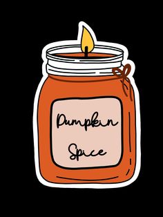 a pumpkin spice jar with a lit candle in it and the words pumpkin spice inside