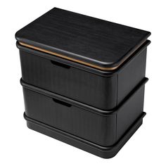 two black storage boxes sitting side by side