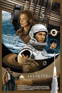 the movie poster for intersteiller is shown with two men and an astronaut