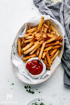 french fries with ketchup and parmesan cheese