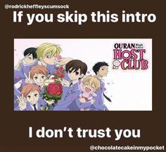 an anime poster with the caption if you skip this into it, i don't trust you