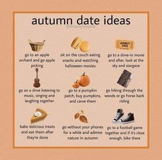 an autumn date ideas poster with different things on it