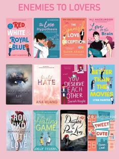 some books that are in front of a pink background with the title's name