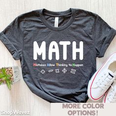 Math Teacher TShirt Mathematician Gift - Soft and comfortable shirt options are made from soft cotton (heather colors also contain polyester). Professionally printed with attention to detail we know our tees will become your favorite. - Soft t-shirts with quality shirt print - Fast customer service - We are here to help answer any questions! - Many different color and size options SIZING INFO Our unisex tees have a regular t-shirt fit. Width and length measurements for all sizes can be seen in t Math Club Shirts, Math Tshirt Design, Math Clothes, Math Teacher Shirts Designs, Math Club Tshirts, Math T Shirts Funny, Teacher Things Shirt Math, Math Teacher Tshirt, Math T-shirts