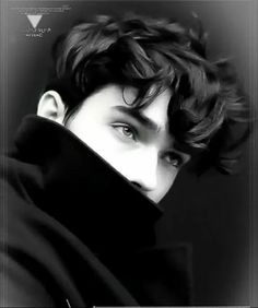 black and white photograph of a young man with wavy hair, wearing a dark coat