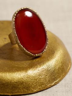 Ovalo Red Onyx Ring | Aureus + Argent | Banana Republic Avengers Outfits, Rusty Orange, Carnelian Ring, Coral Ring, Golden Ring, Egyptian Goddess, Handmade Brass, Fiery Red, Women's Jewelry And Accessories