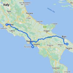 a map showing the route for italy