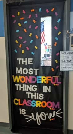 the most wonderful thing in this classroom is now painted on an office door with sprinkles