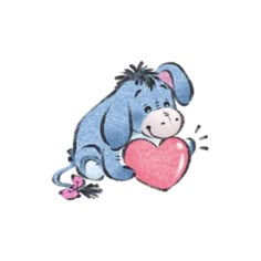 a drawing of a blue elephant holding a pink heart with its paw on it's chest