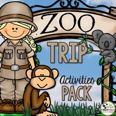 the zoo trip activities pack includes an image of a monkey and a man in uniform