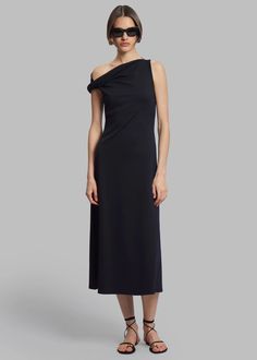 Beaufille Indi Dress - Black – The Frankie Shop Frankie Shop, Black Tank Dress, Cotton Shirt Dress, Long Midi Dress, Column Dress, Asymmetrical Neckline, Cocktail Evening Dresses, Tailored Dress, Cape Dress