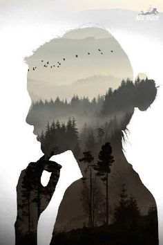 the silhouette of a person with trees in the background