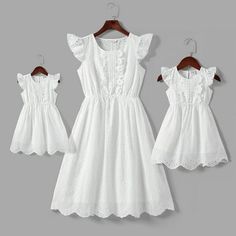 PatPat Mommy and Me dress is a beautiful summer sundress featuring a delicate eyelet pattern on a pure white background. Made from 100% cotton, this dress offers both comfort and style for mom and daughter. Explore Walmart clothing deals and find great offers on baby clearance, kid clothes clearance, and girl clothes clearance. Perfect for clearance baby shopping, this dress is an ideal baby girl gift and a wonderful addition to summer outfits for women. Enhance your family outings or casual day Girl Dress Pattern, Mommy And Me Dresses, Kids Clothing Brands, Family Matching Outfits, White Eyelet, Flutter Sleeve Dress, Kids Outfits Girls, Matching Family Outfits