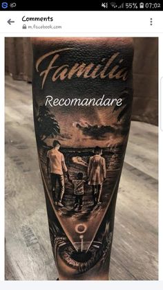 a man's leg with an image of two people on it and the words, fa