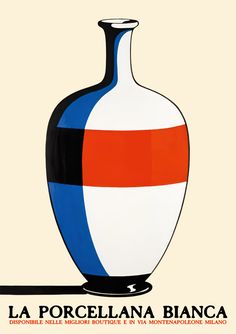 a painting of a blue, white and red vase with the word la porcelana bianca on it