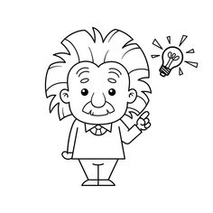 an old man with a light bulb in his hand and pointing to the lightbulb