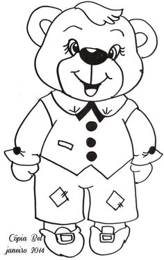 a black and white drawing of a teddy bear wearing a clown suit with his hands in his pockets