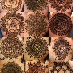 many different pictures of henna designs on hands