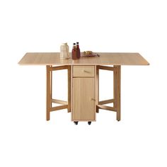 a kitchen table with two stools and a small cabinet on the bottom shelf next to it