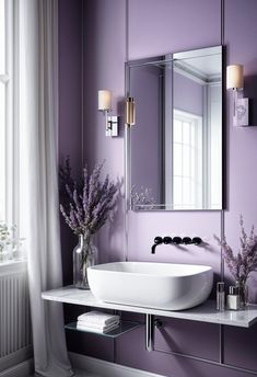 15 Trendy Bathroom Paint Colors For A Stunning Makeover Lilac Bathroom Ideas, Light Purple Paint Colors, Purple Bathroom Paint, Light Purple Bathroom, Purple Bathroom Ideas, Light Purple Paint, Lilac Bathroom, Bathroom Colours, Lavender Bathroom